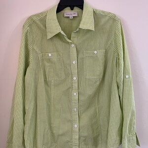 Jones New York Green Checkered Women's Button-Down Shirt